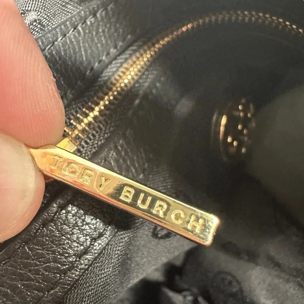 Tory Burch Black Stacked T Book Bag Pebbled Leather Crossbody - Picture 5 of 16